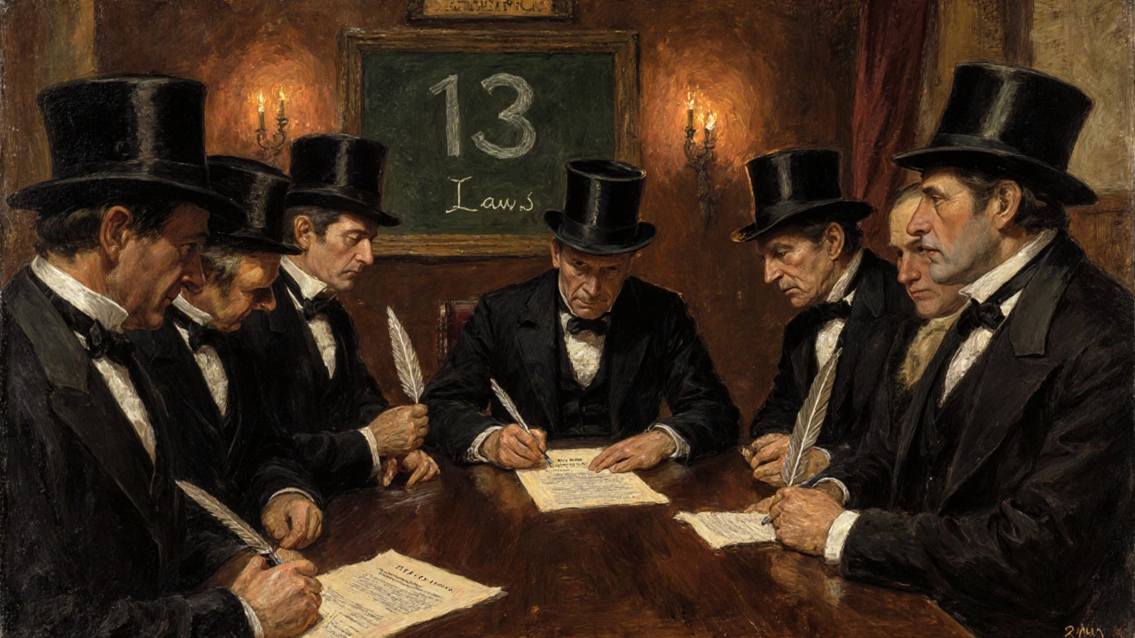 Victorian gentlemen drafting the first FA rules at the 1863 Freemasons’ Tavern meeting.