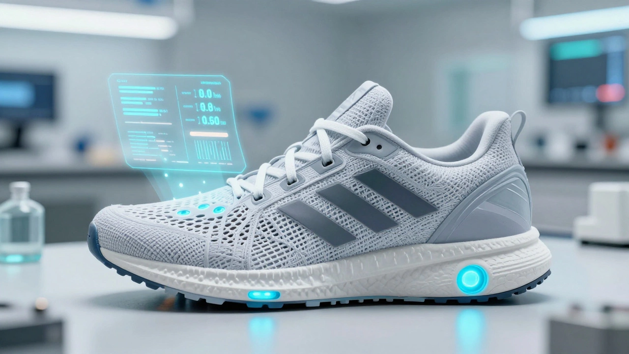 Adidas Futurecraft.Loop shoe being disassembled in a lab, showing single-material construction.