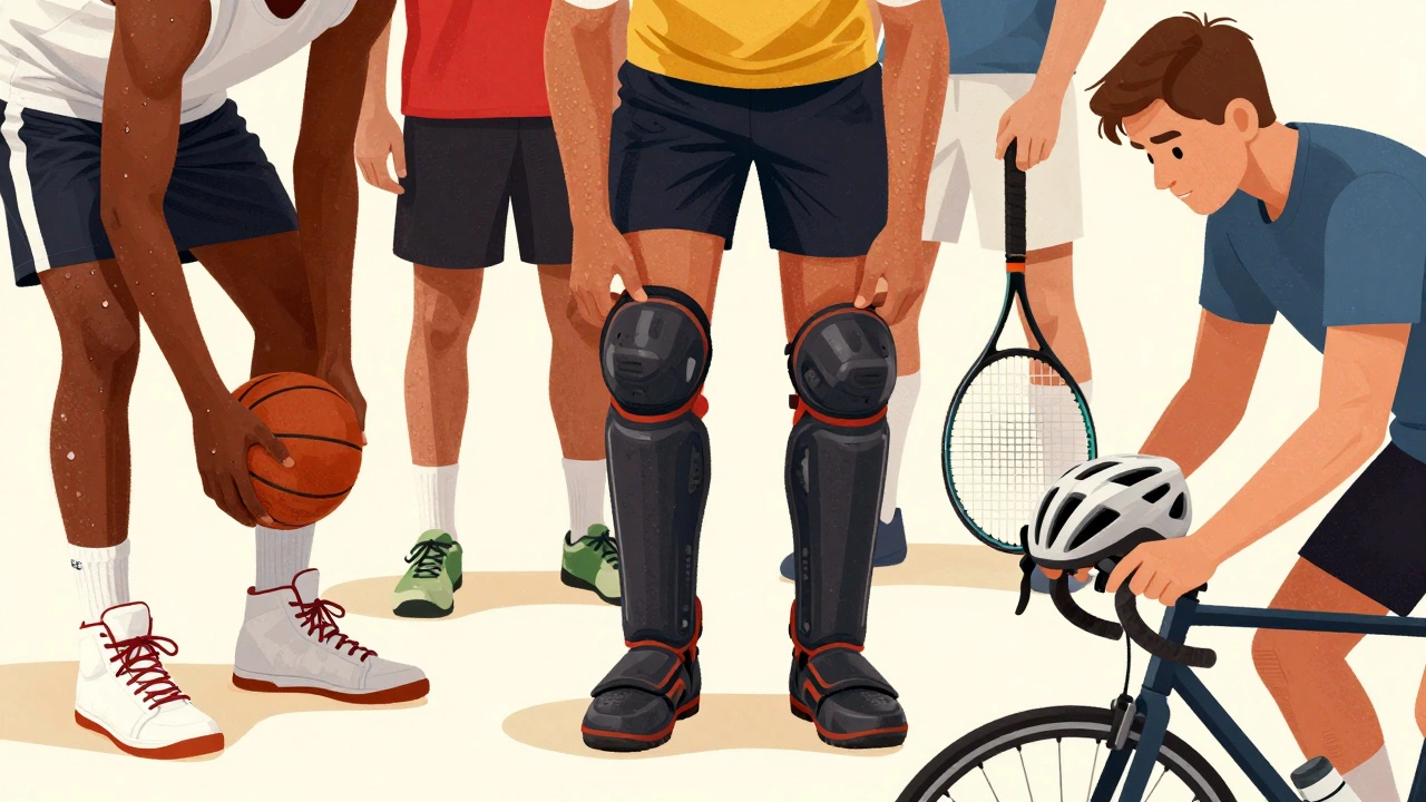 Diverse athletes preparing for basketball, soccer, tennis, and cycling with appropriate gear.