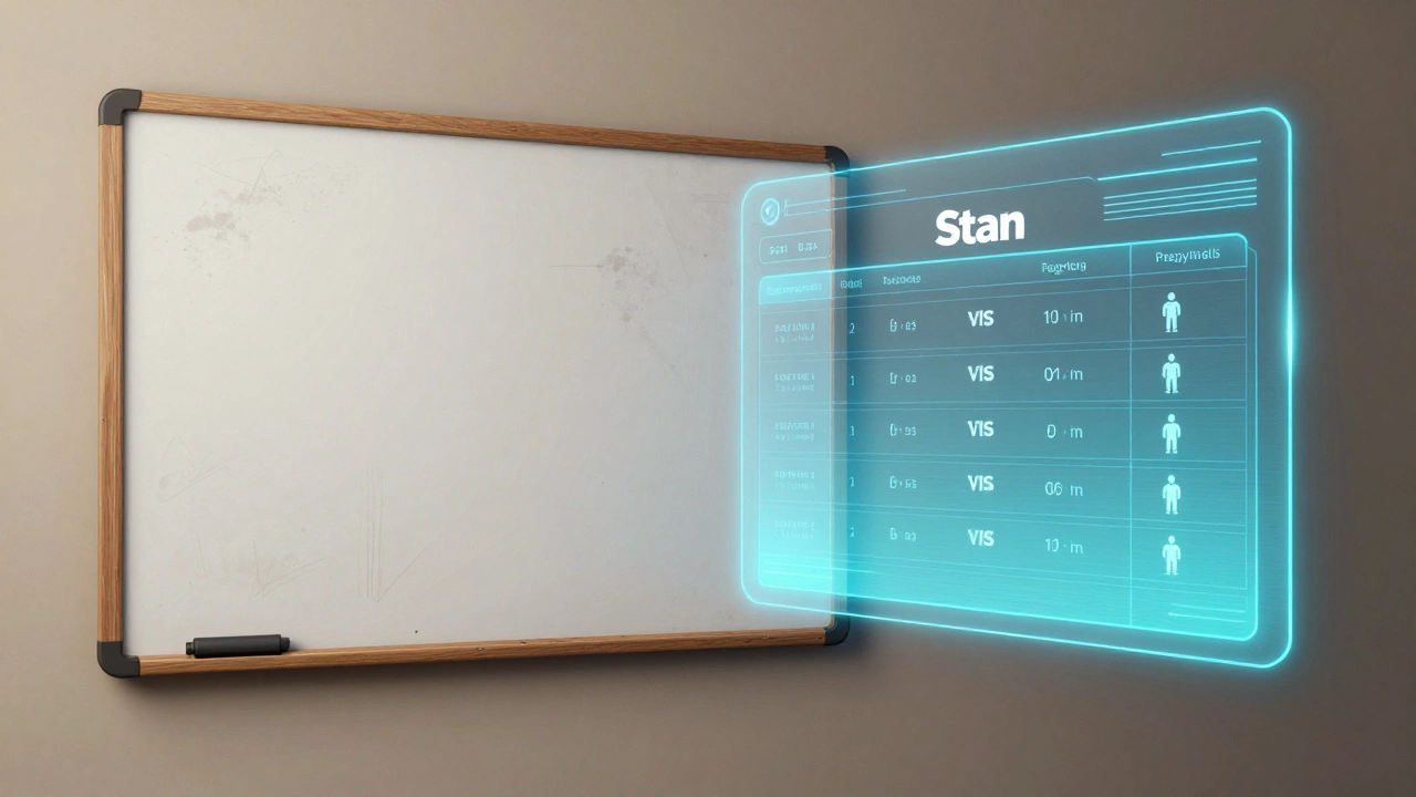 A conceptual image showing a physical whiteboard transforming into a digital scheduling interface.