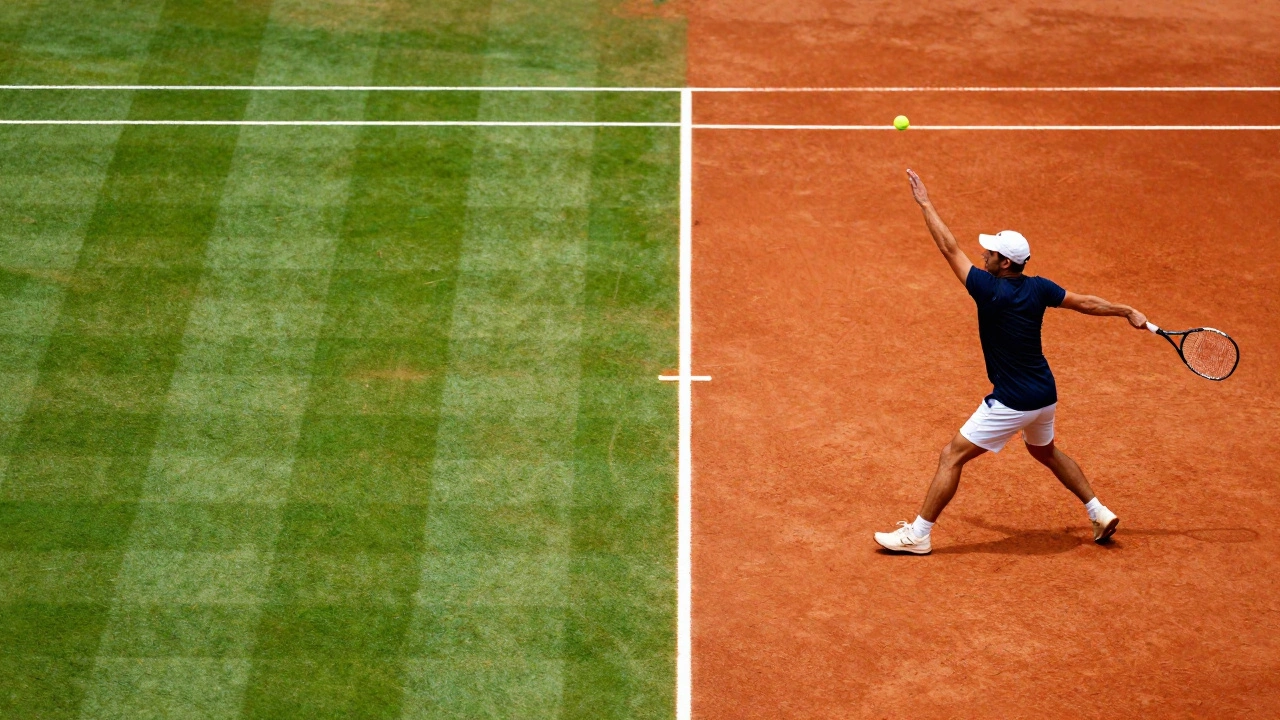 Comparison of a tennis ball on a fast grass court and a slow red clay court.