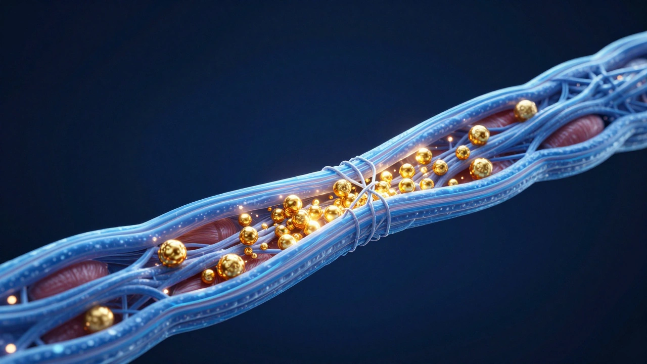 Conceptual 3D render of muscle fibers repairing and replenishing glycogen stores