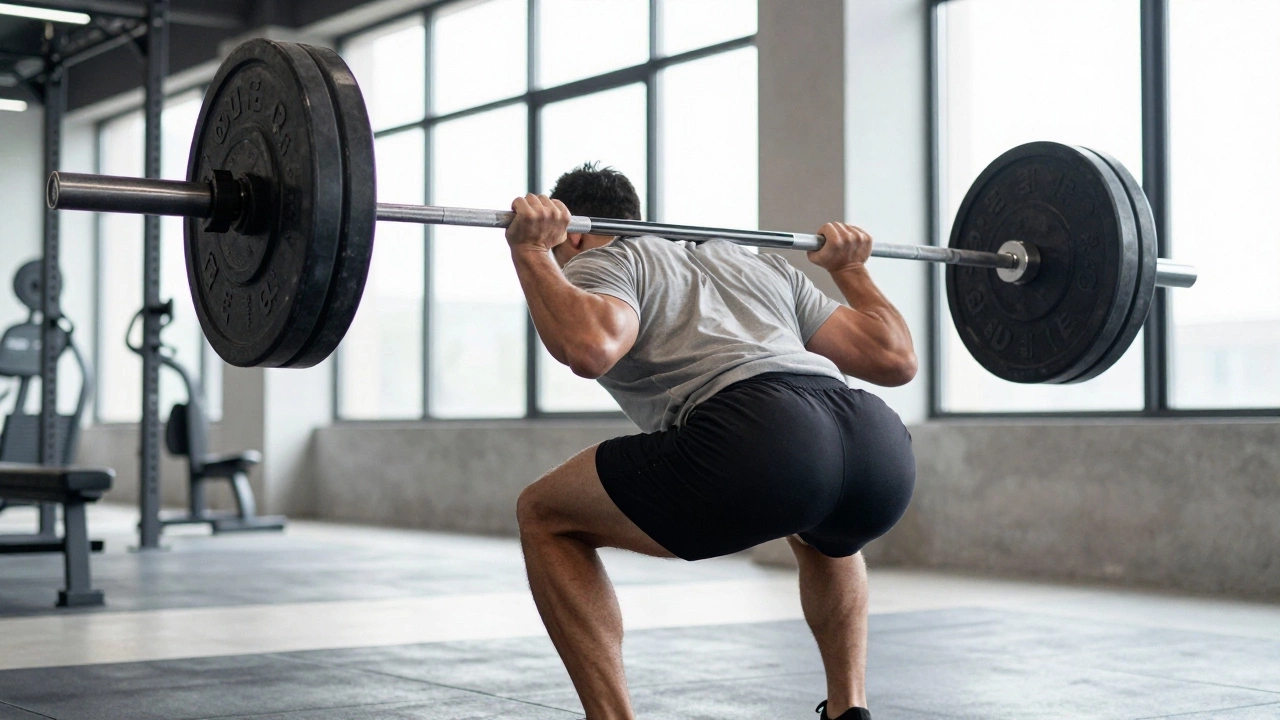 Athlete performing barbell deadlift with perfect form in bright modern gym