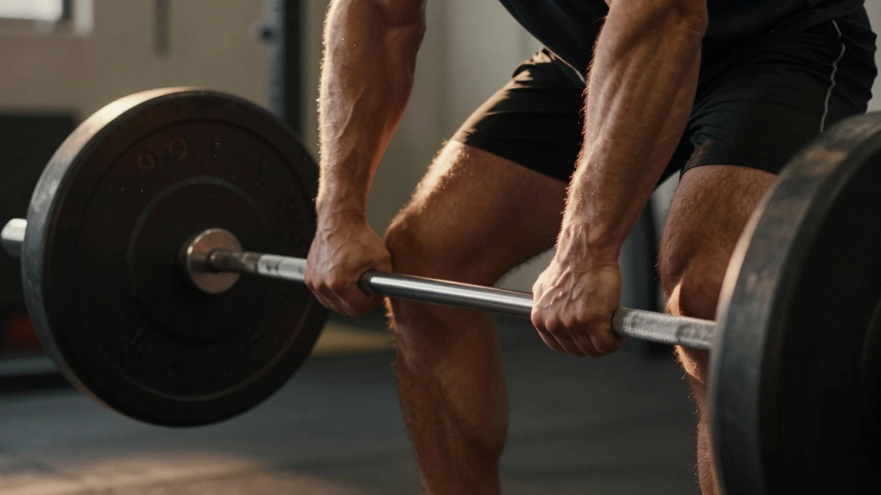 Close-up of hands gripping a heavy barbell, highlighting intense focus and strength.