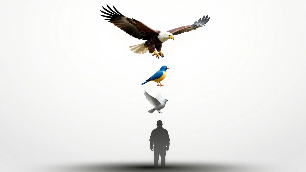Conceptual art showing eagle, bird, and bogey figures