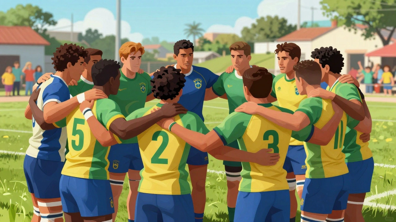Diverse rugby team huddled together showing unity and community spirit