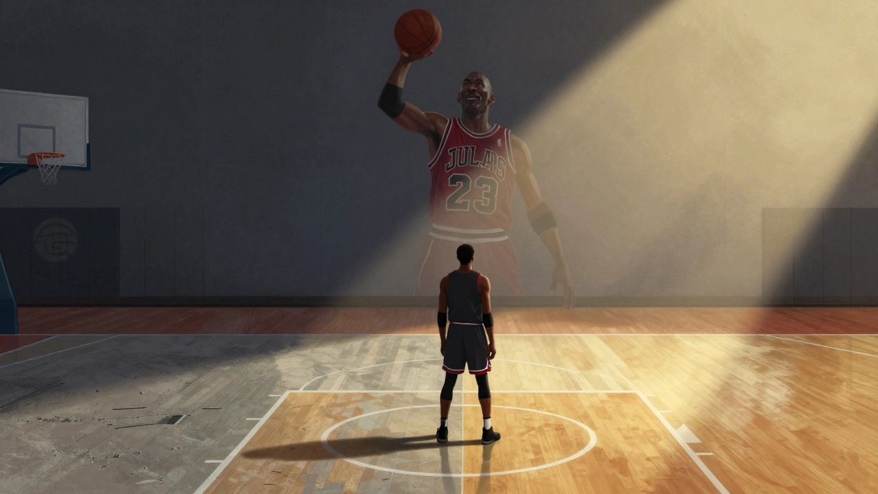 Rookie player silhouette under MJ's shadow