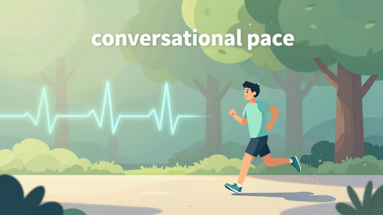 Runner jogging at a relaxed conversational pace on a path