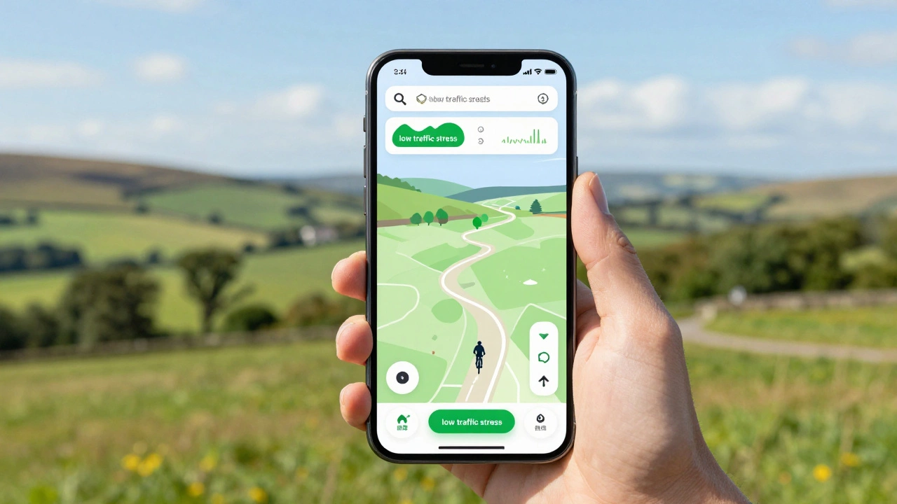 Smartphone showing cycling map app with route details in hand