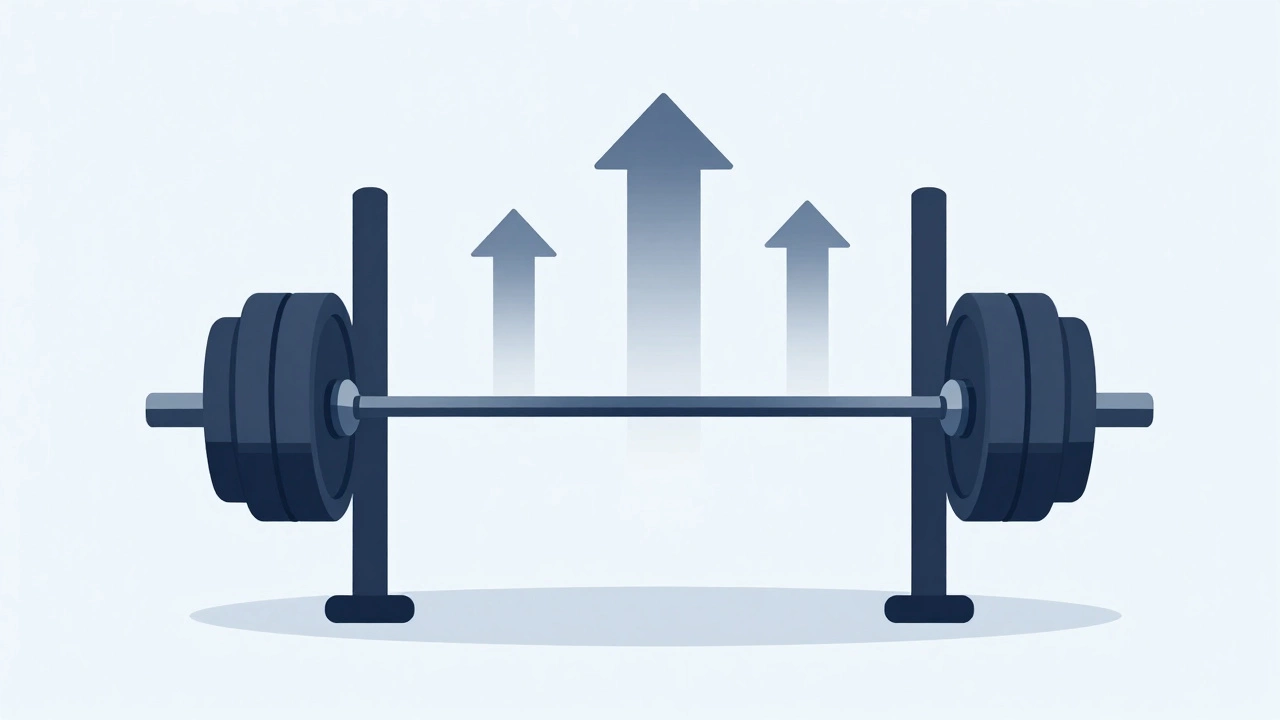 Stylized illustration of barbell with adding weights showing progressive overload
