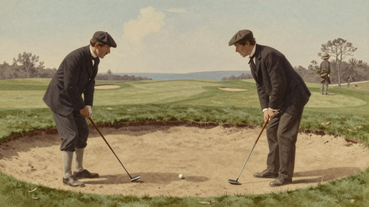 Vintage illustration of golfers celebrating a great shot