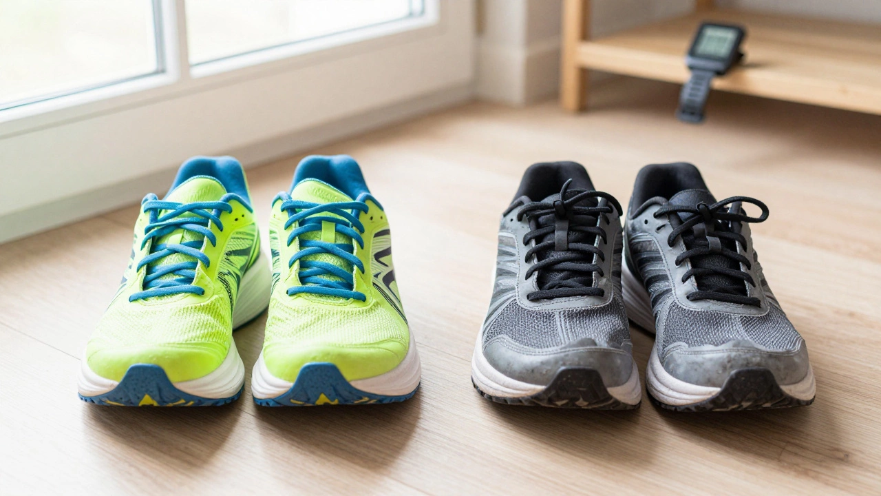 Two pairs of running shoes side by side illustrating rotation strategy