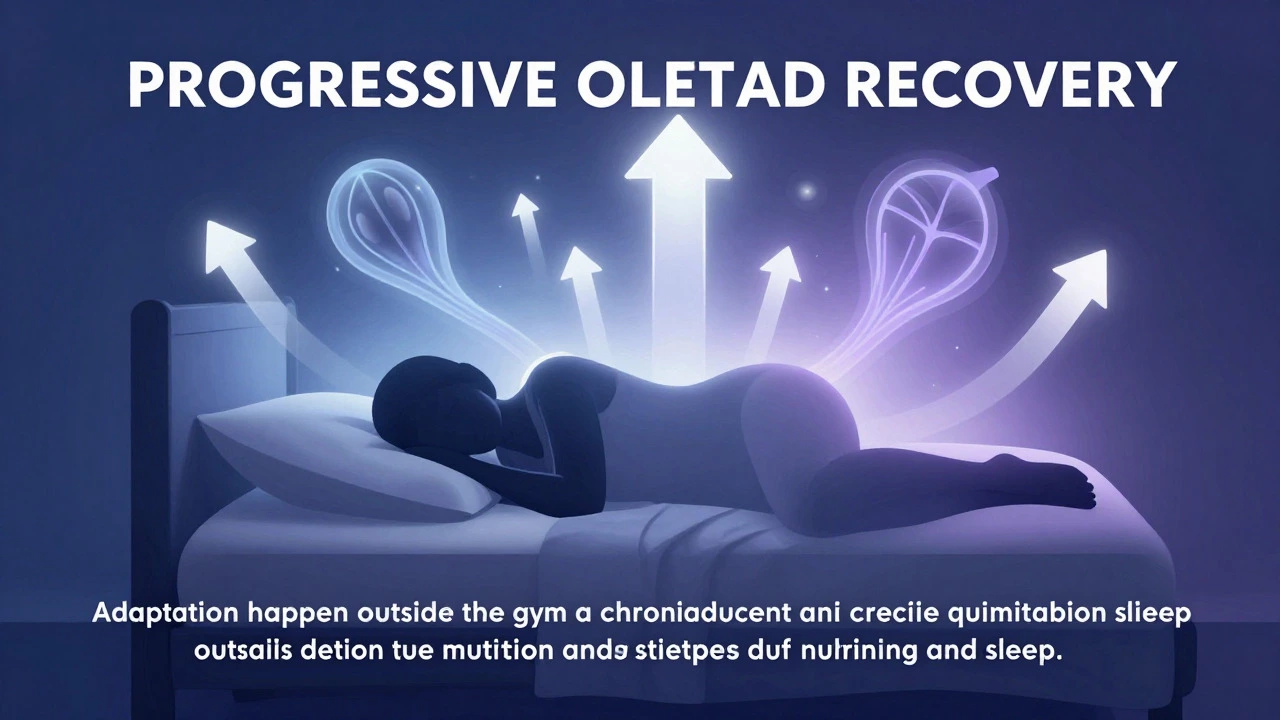 Conceptual illustration of a person sleeping with glowing elements representing muscle growth and recovery