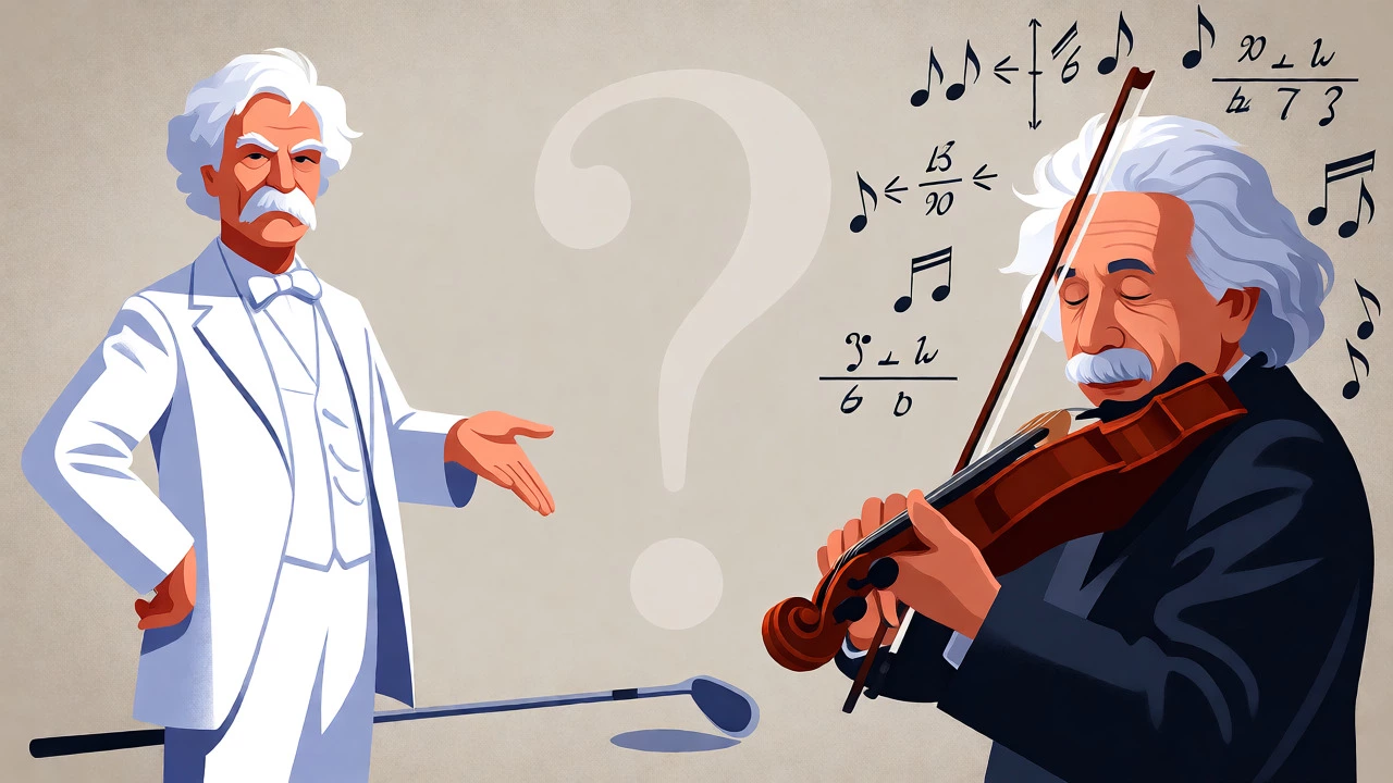 Illustration contrasting Mark Twain with a golf club and Einstein playing violin.