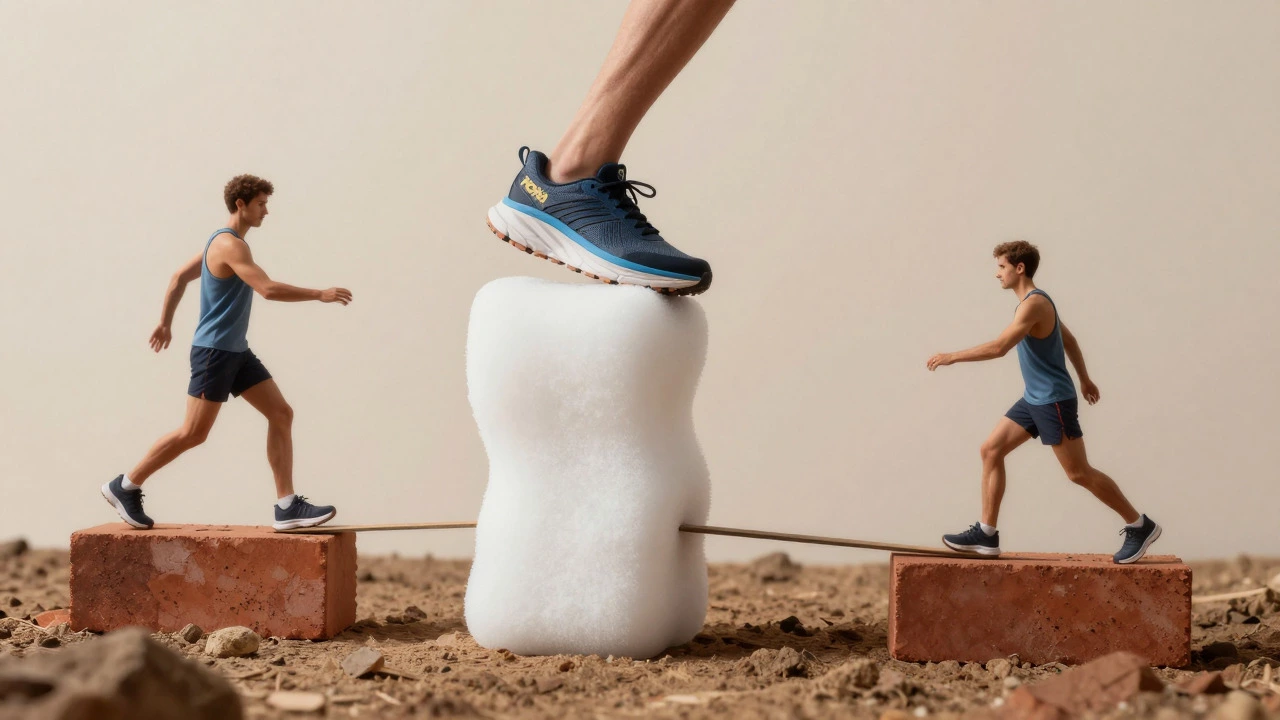 Illustration of runner balancing on unstable tall foam block