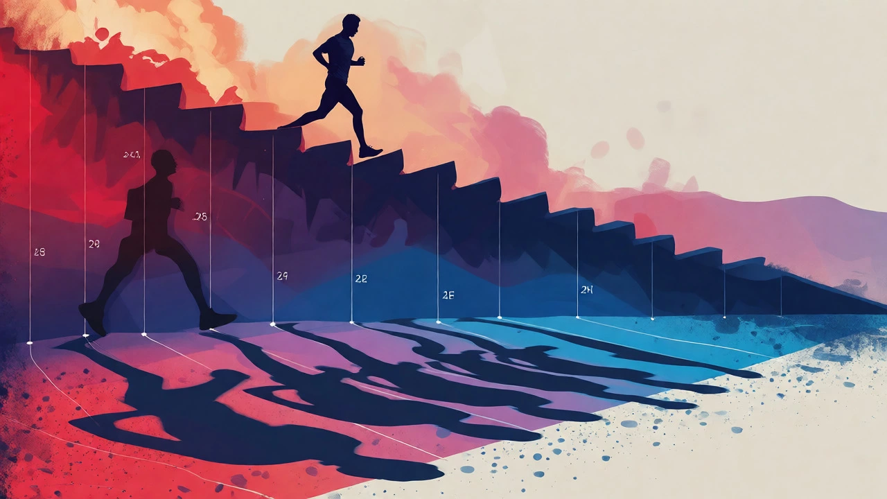 Abstract illustration of runner silhouette against changing terrain slopes