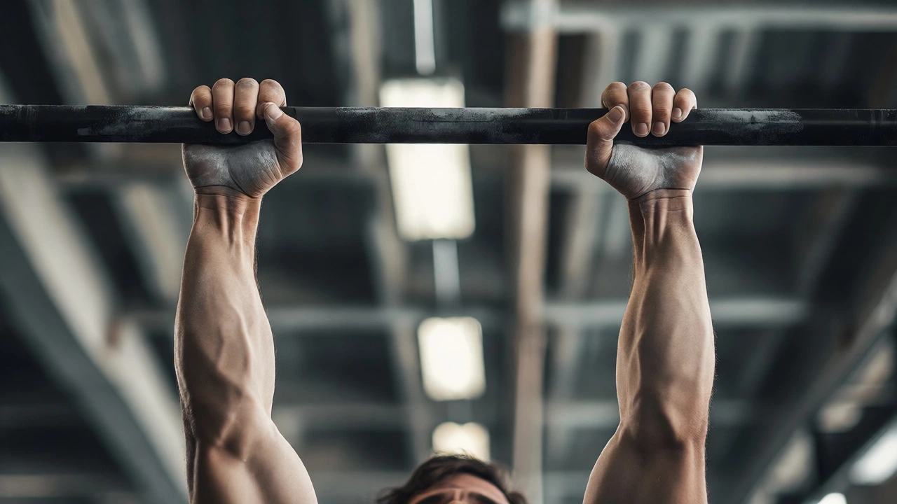 Close-up of hands gripping a pull-up bar during exercise