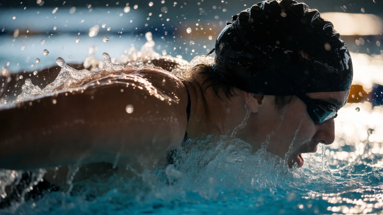 Close-up of swimmer doing butterfly stroke with splashing water