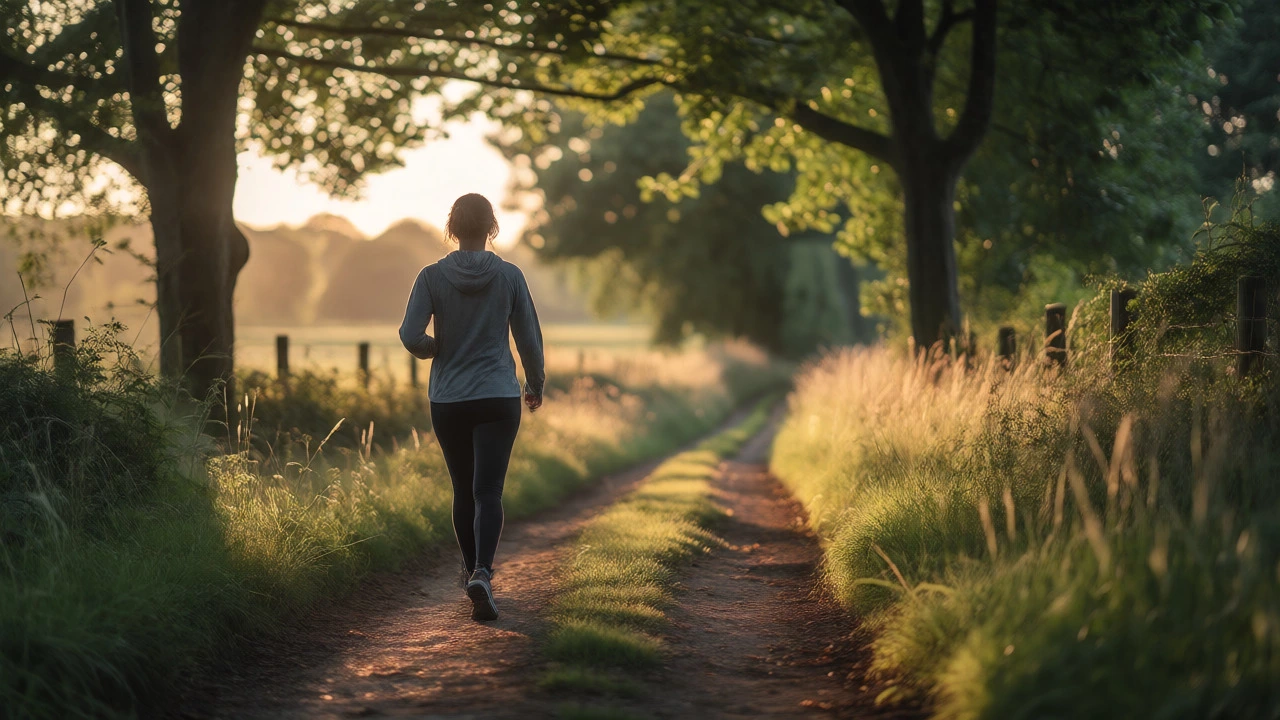 Individual walking calmly on a scenic nature path