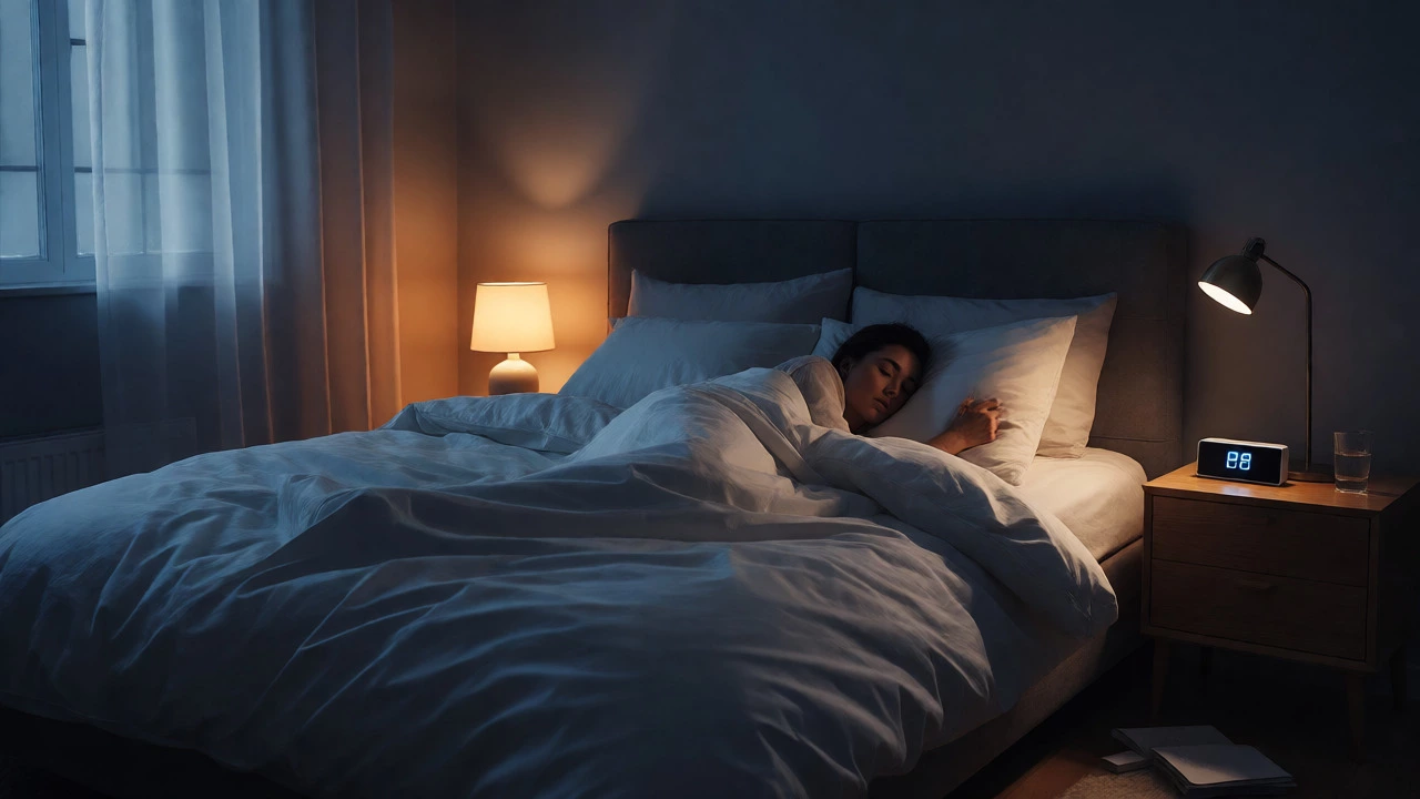 Peaceful bedroom scene at night highlighting the importance of quality sleep for weight management.